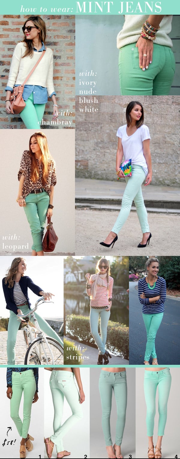 Pale store green jeans