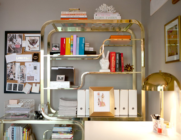  - 83-Erika-Brechtel-for-Glitter-Guide-photo-by-Jennifer-Daigle-office-vintage-brass-etagere-bookshelf-pinboard