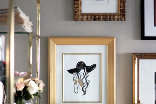 small-shop-giveaway-Anum-Tariq-fashion-illustration-Erika-Brechtel-gallery-wall-office-brass-mushroom-lamp