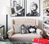 Hillary Kerr office settee Stone Textile DwellStudio pillows via Domaine
