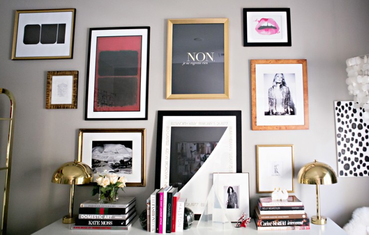 Erika Brechtel office gallery wall version 3 Femme Modern Kate Moss Rothko Aestate Oui Lips Ellsworth Kelly travel sketches pic by Melissa Vossler