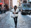 NYFW FW15 street style Erika Brechtel feather fedora ivory fur vest leather jacket Alexander Wang silver Rocco black boots