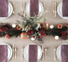 Thanksgiving table centerpiece DIY Erika Brechtel flowers persimmon foliage full table
