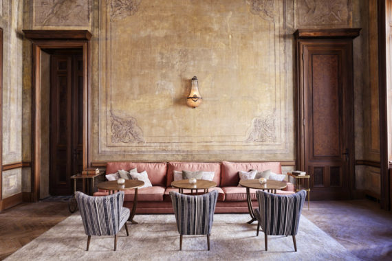 Soho House Istanbul painted walls wood doors rose sofa feat