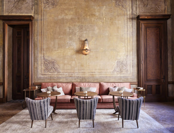 Soho House Istanbul painted walls wood doors rose sofa feat