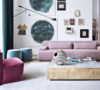 Meridiani Italian furniture Norton rose velvet sofa Belt gold leaf table Keaton velvet armchair feat
