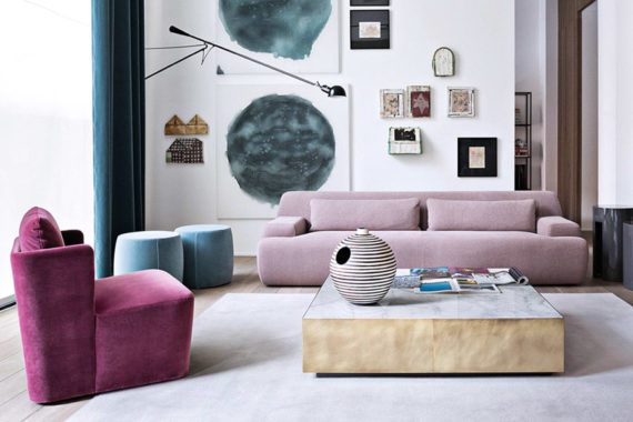 Meridiani Italian furniture Norton rose velvet sofa Belt gold leaf table Keaton velvet armchair feat