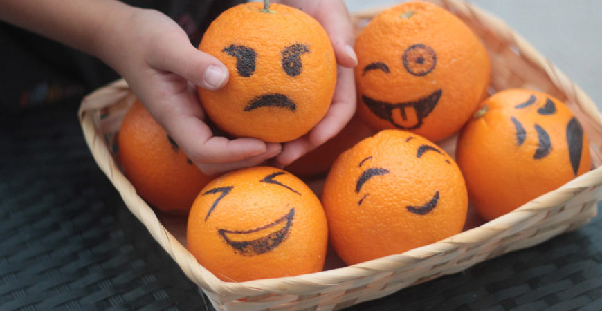 Halloween orange jack o lanterns Erika Brechtel kids craft emojis basket 01