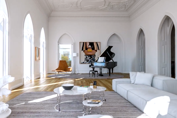 Santa Helena Lisbon Portugal Michael Fassbender home piano room high paneled ceilings arch windows
