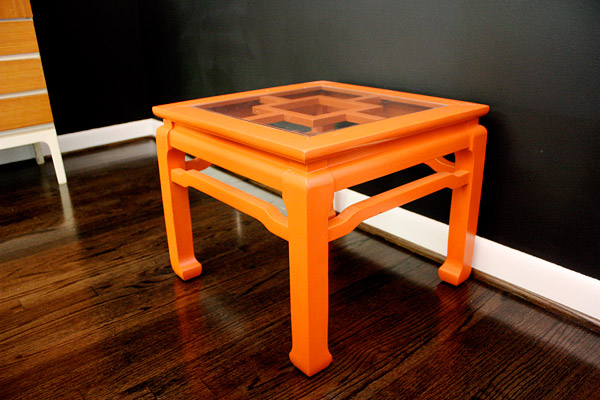 ModFruGal DIY orange lacquer table