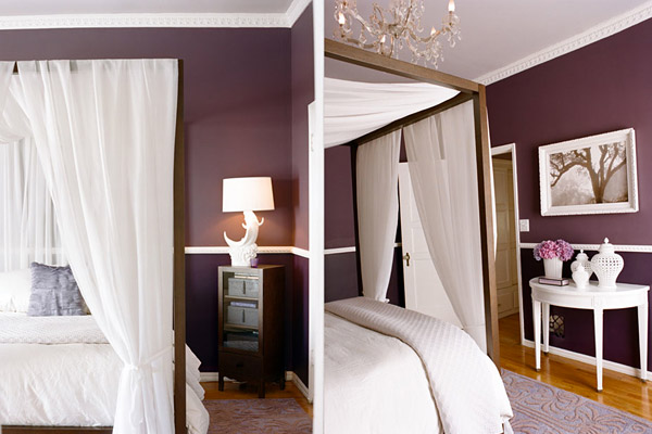 Kishani Perera bedroom, white, aubergine