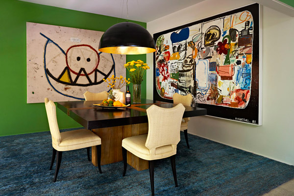 Kishani Perera dining room, green blue, abstract art, contemporary